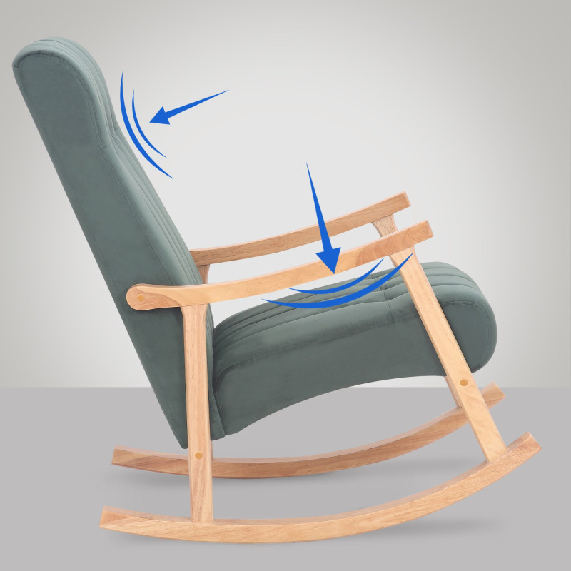 Sillón mecedora de terciopelo Saltillo natural/verde